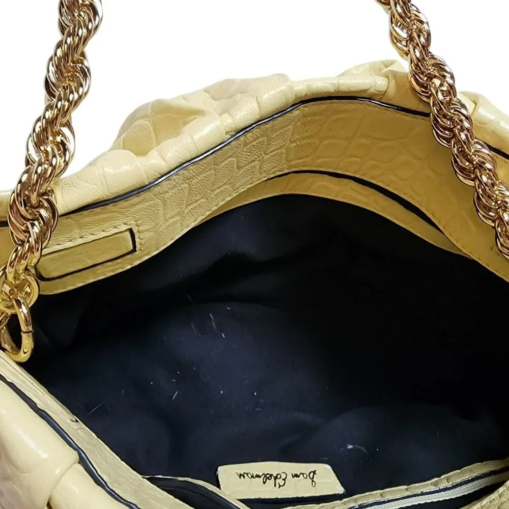 Sam Edelman Cream Croc Embossed Faux Leather Shoulder Bag Gold Chain‎ Strap Hobo